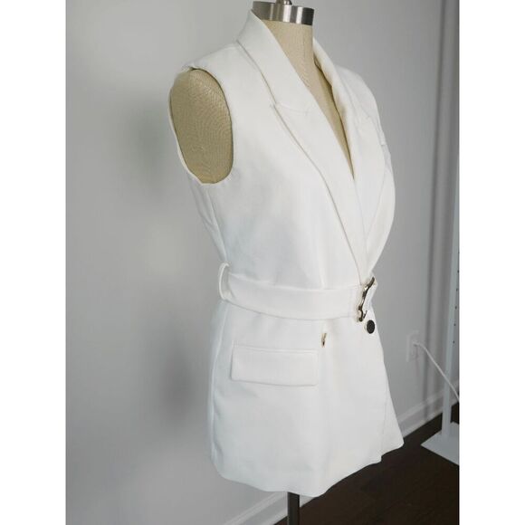 T Tahari Women's White Belted Sleeveless Blazer 6 - Picture 6 of 12
